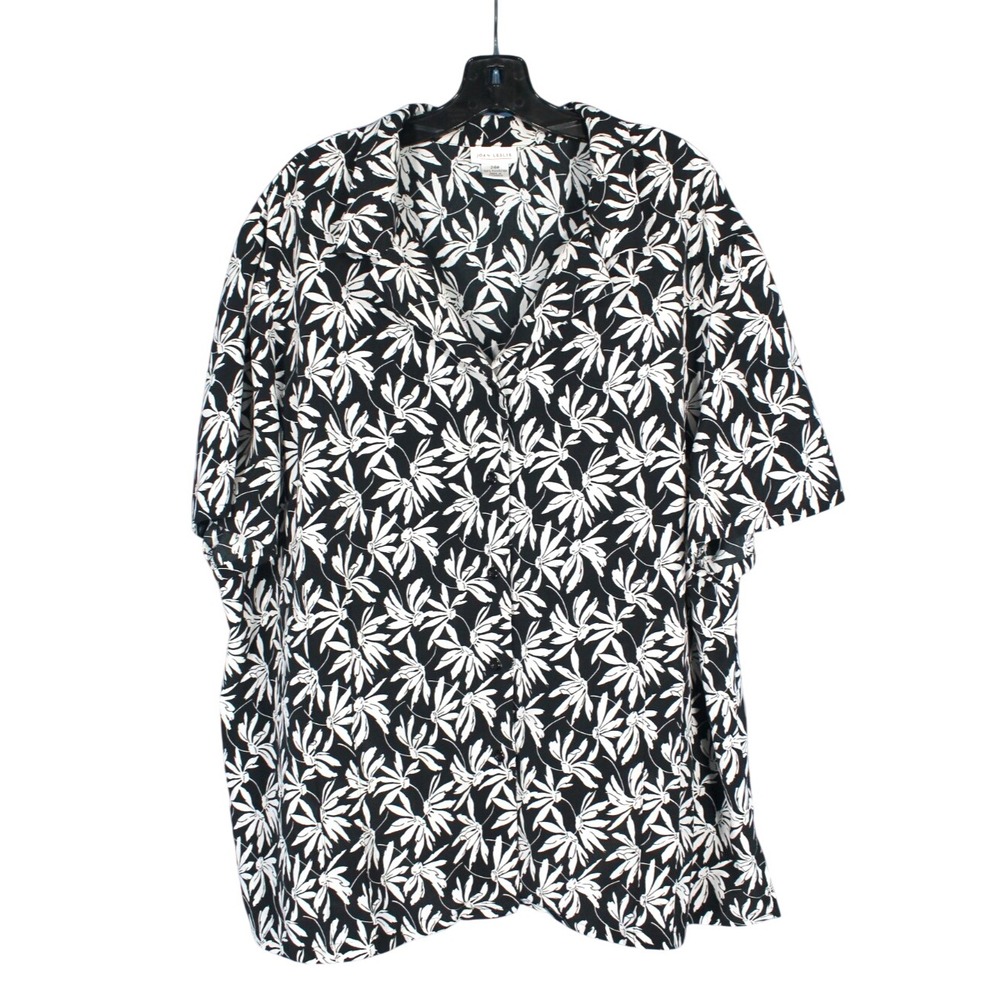 JOAN LESLIE Black/White CREPE Button-Up FLORAL PRINT Pleated Trim BLOUSE/TOP 24W